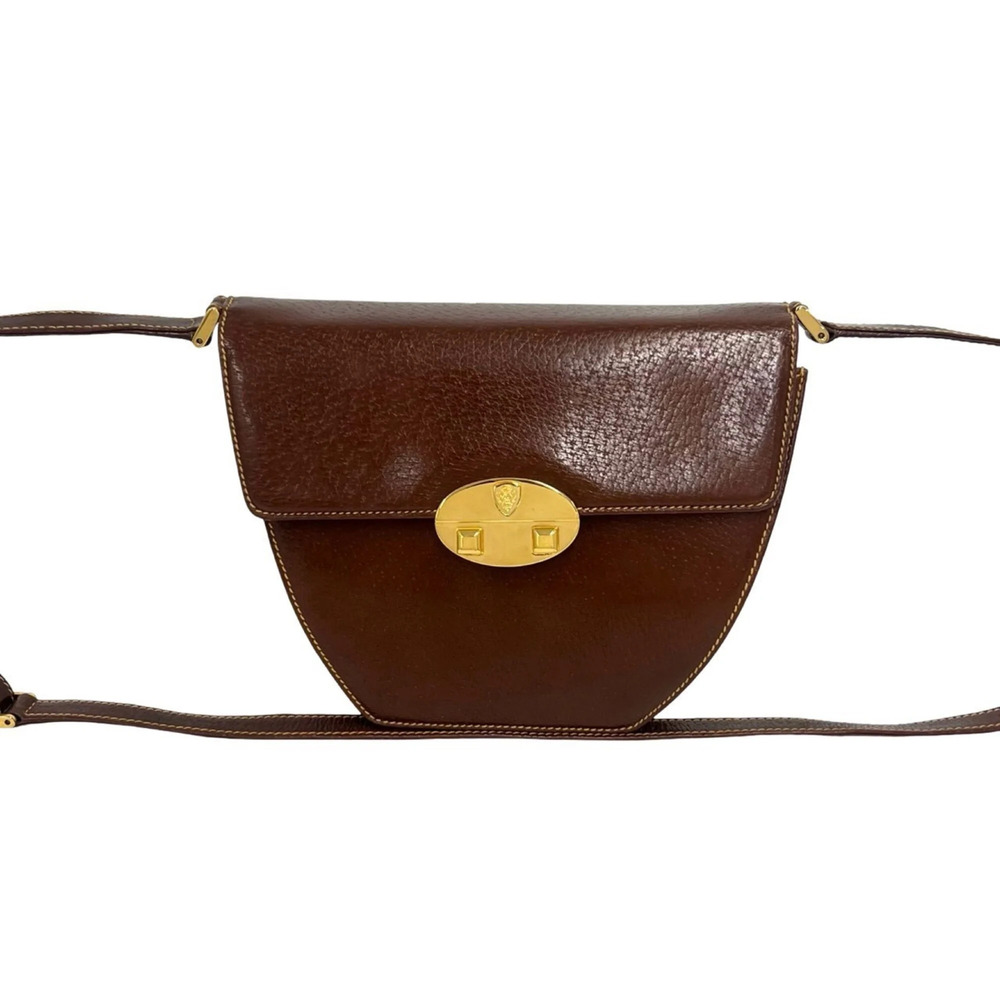 GUCCI Vintage Old Gucci Logo Hardware Leather Shoulder Bag Pouch Brown c66-3